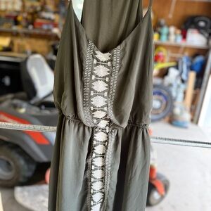 Maurices Olive Backless Dress with White Embroidery